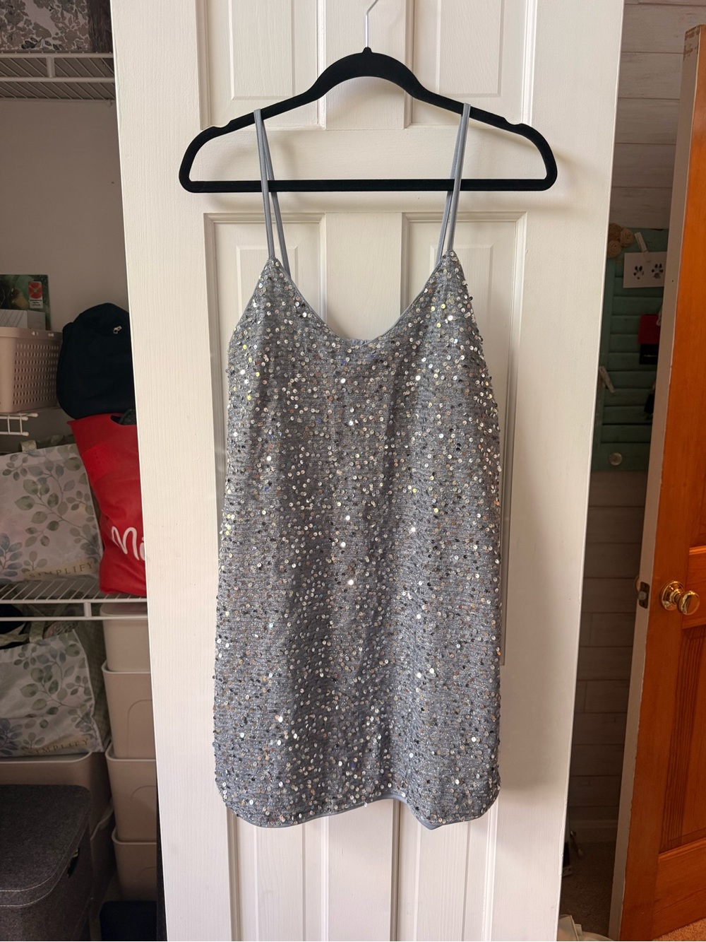 Silver Blue Sequin Slip Dress